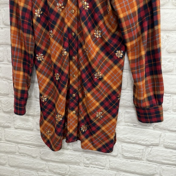 Soft Surroundings Rhinestone Embroidered Fall Orange Button Up Tunic Size Small - Picture 6 of 13